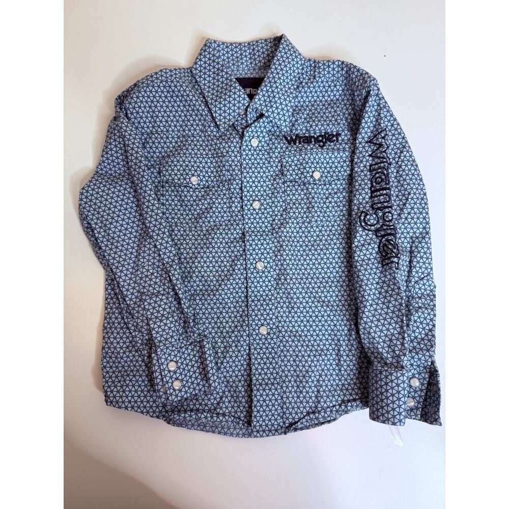 Wrangler Logo Blue Geometric Print - Kids Boys Shirt Size XS